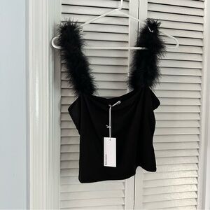 Black Fuzzy Strap Top